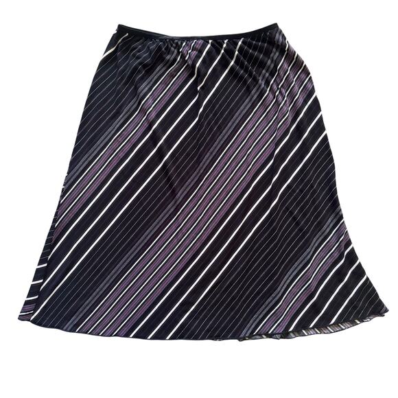 Vintage Wrapper 90s Y2K Midi Skirt Purple Black Sz Med Large A-Line Stretch EUC - Picture 1 of 7